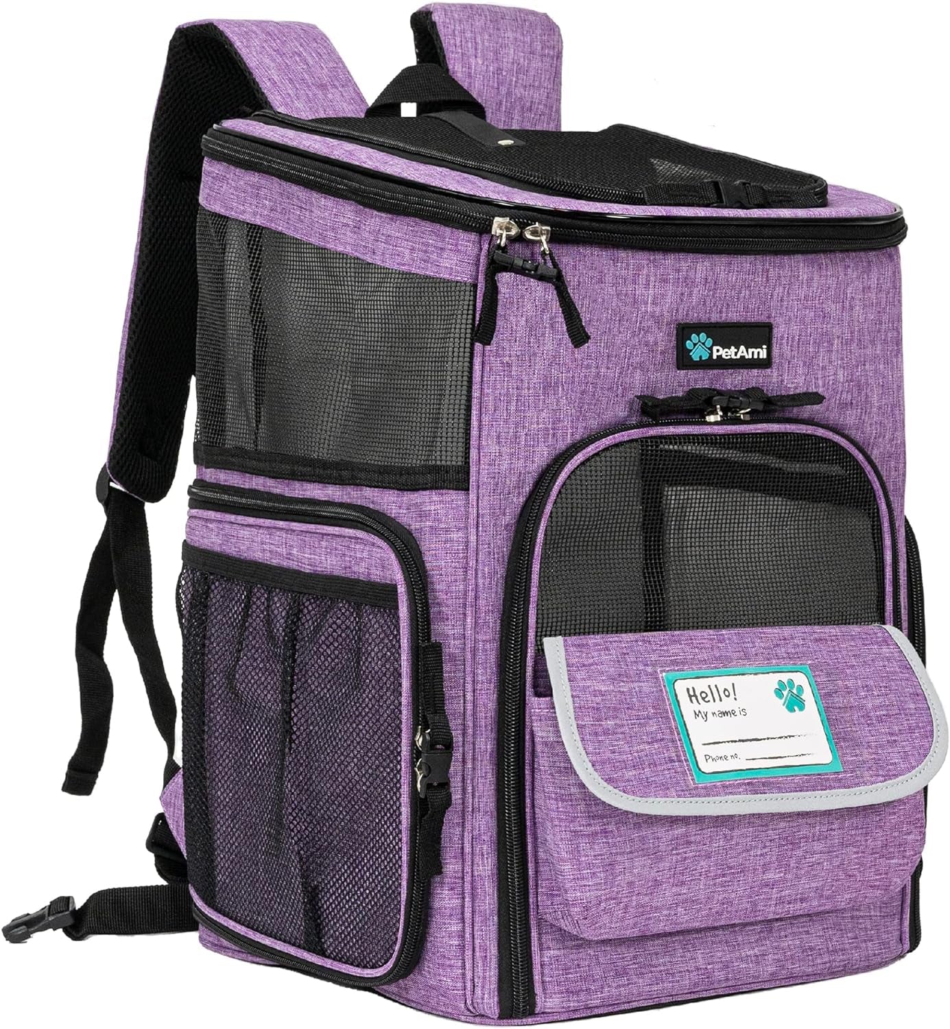 Airline Approved Dog & Cat Backpack Carrier - Comfortable, Ventilated Pet Backpack for Travel, Hiking & Camping - Holds Pets up to 18 lbs - Stylish Purple Design