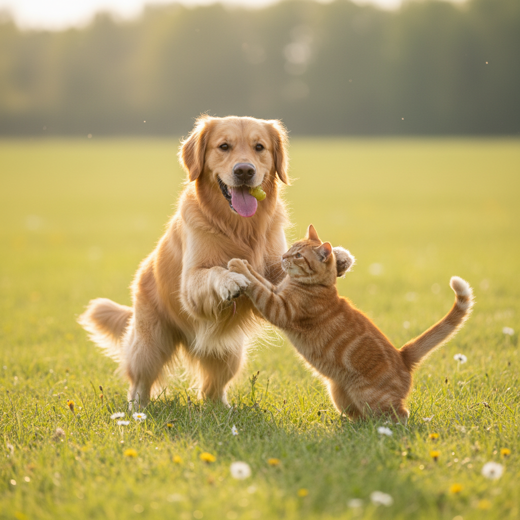 Cat and Dog Playing